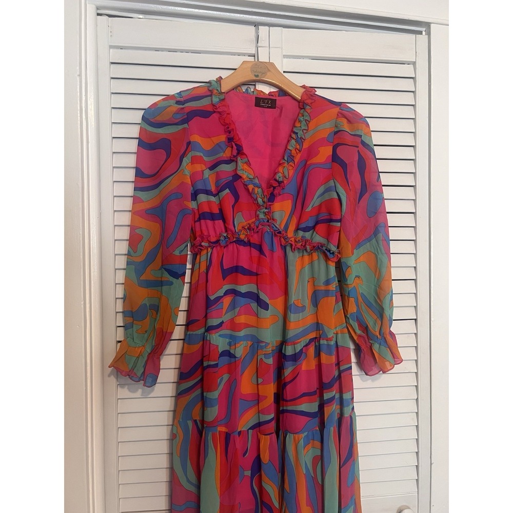 LTX SPORTSWEAR Women's Size Small S DRESS Colorful Maxi Long Sleeve 70s Vibe